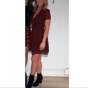 Olivaceous plaid wrap dress